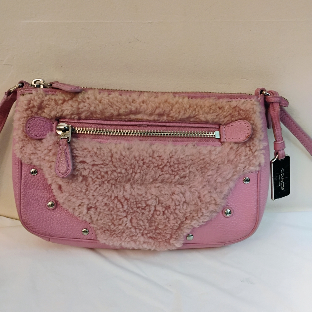 Pink Shearling Crossbody Bag